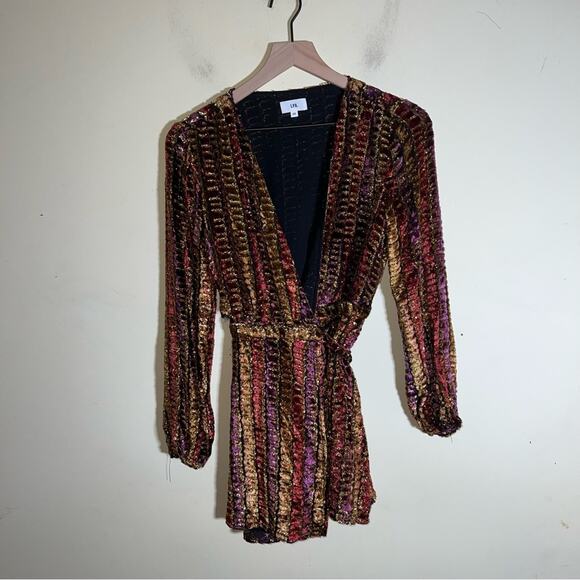 REVOLVE LPA Long Sleeve Dotty Gold Sparkling Multi Colored Wrap Dress 70 XS - Picture 8 of 11
